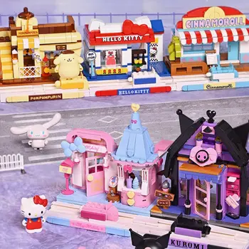 Игрушечные строительные блоки Hello Kitty в сборе Kuromi Cinnamoroll Модель Mymelody Игровая графика Sanrio Мультяшные строительные блоки