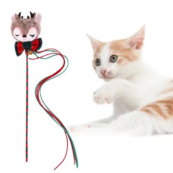 Игрушка-палочка для кошки, милая мультяшная Рождественская елка, Олень, Мягкая кисточка, Обучающая интерактивная игрушка, Котенок, Дразнящая палочка, Игрушечный колокольчик, товары для домашних животных