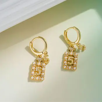 Известный дизайн Золотой Роскошный Жемчуг Циркон Серьги для женщин Номер 5 Серьги-подвески Модные Ювелирные изделия