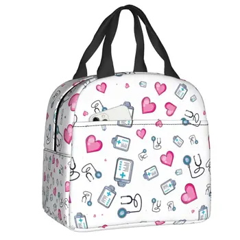 Изолированные сумки для ланча с рисунком сердца, мультяшная медсестра, Портативный холодильник, термобокс для Бенто, Школьники
