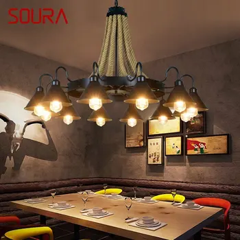 Классическая люстра SOURA Ретро-светильники в стиле Лофт, креативный подвесной светильник на веревке для дома, спальни, отеля