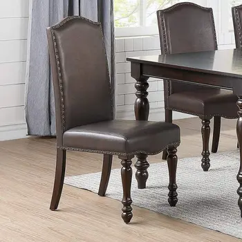 Классический дизайн, коричневая / вишневая отделка, искусственная кожа, Комплект из 2 боковых стульев, мебель для столовой, подушка из вспененного каучукового дерева