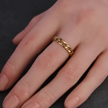 Кольца из нержавеющей стали в стиле панк 316L Для женщин, кольцо, цепочка золотого цвета, кольца для безымянных пальцев, женские ювелирные изделия, Подарочные аксессуары Оптом