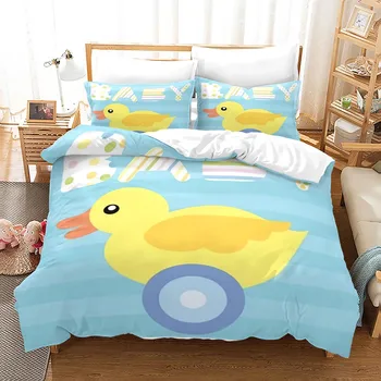 Комплект Постельных принадлежностей Yellow duck Single Twin Full Queen King Size Little duck Bed Set Aldult Kid Bedroom Наборы Пододеяльников для пуховых Одеял С 3D Принтом 018