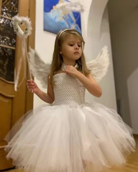 Костюмы белого ангела для маленьких девочек, Рождественское платье на Хэллоуин для детей, наряд-пачка цветочной феи с крыльями, комплект одежды для девочек