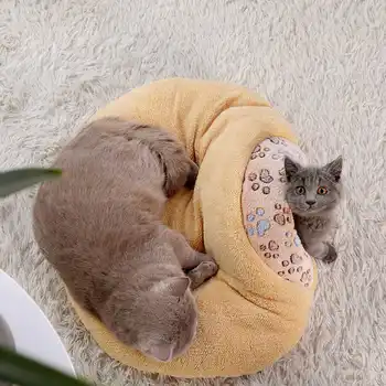 Кошачья кровать с капюшоном, легко моющийся кошачий спальный мешок, Саморазогревающийся для кошек