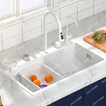 Кухонная Раковина из нержавеющей стали 304 Белого цвета, большая Современная многофункциональная раковина с водопадным краном