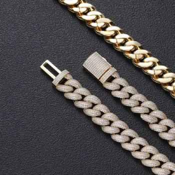 латунное кубинское ожерелье-цепочка 15 мм с застежкой из циркона в латунной оправе в стиле хип-хоп BLING BC021