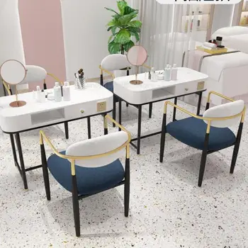 Легкий роскошный набор столов и стульев для нейл-арта, современный одинарный и двойной маникюрный стол, мраморный с розеткой, пылесос для нейл-арта,