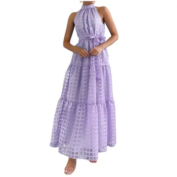 Летнее длинное платье Макси, женское платье 2023, повседневное платье без рукавов, Винтажное платье в клетку, Свободный сарафан трапециевидной формы, платье vestidos