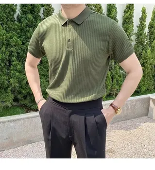 Летняя высококачественная трендовая мужская рубашка поло с коротким рукавом 2023, модные повседневные облегающие Корейские трикотажные футболки, рубашки для мужчин, одежда