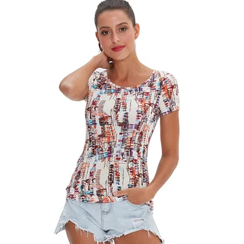 Летняя женская футболка из мягкой эластичной вискозы с принтом в горошек, короткий рукав, О-образный вырез, футболки в стиле бохо, топ M30167