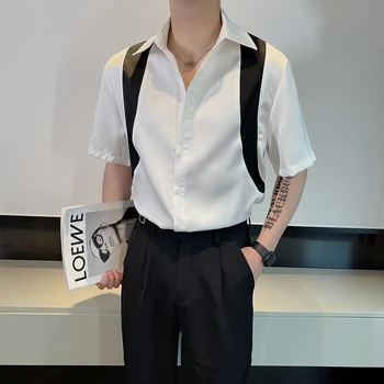 Летняя модная мужская рубашка в стиле пэчворк с коротким рукавом, свободные повседневные рубашки, Уличная одежда, топы оверсайз для социальных сетей Camisa Masculina