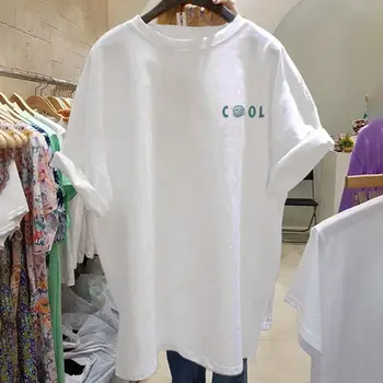 Летняя футболка Женская Корейская мода Хлопок с принтом улыбки, Короткий рукав, Свободная Женская футболка оверсайз, Графические футболки, Дизайнерская одежда
