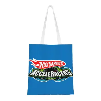 Многоразовая сумка для покупок с логотипом Hot Wheels AcceleRacers, Женская Холщовая сумка Через плечо, Моющиеся сумки для покупок продуктов