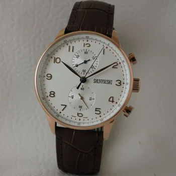 Многофункциональные часы с кварцевым хронографом из розового золота на ремне