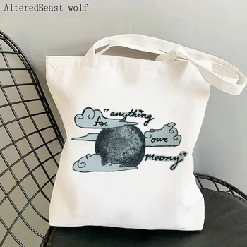 Модная сумка на заказ с принтом Moony, женская сумка для покупок в стиле Харадзюку, женская сумка для покупок через плечо, Женская холщовая сумка
