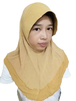 Модный летний хиджаб с заводским оформлением (без бусин), арабский головной платок для женщин, однотонная двухслойная исламская шифоновая шапочка