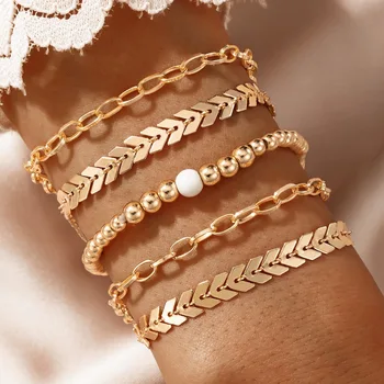 Модный набор браслетов-цепочек с геометрическими звеньями для женщин, простые и модные стразы, браслет-подвеска золотого цвета, ювелирные изделия для девочек