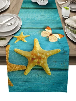 Морская звезда, бабочка, Льняная скатерть из древесного волокна, украшение кухонного стола, Многоразовые скатерти для обеденного стола, украшение праздничной вечеринки