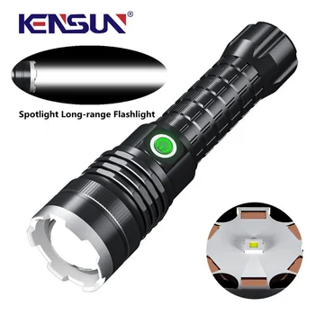 Мощный фонарик дальнего действия с яркостью 3600 Кандела, светодиодный фонарик с микро-USB перезаряжаемым зумом, ручной фонарь для кемпинга