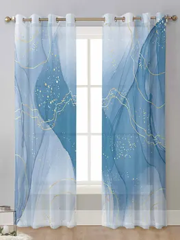 Мраморная линия, синие Градиентные прозрачные шторы для окна гостиной, Прозрачная вуаль, тюлевая занавеска, шторы Cortinas для домашнего декора.