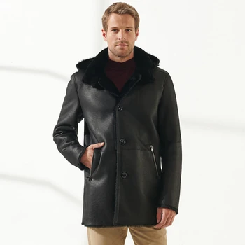 Мужская повседневная черная куртка из овчины с рисунком, пальто из овчины премиум-класса, новое модное теплое пальто