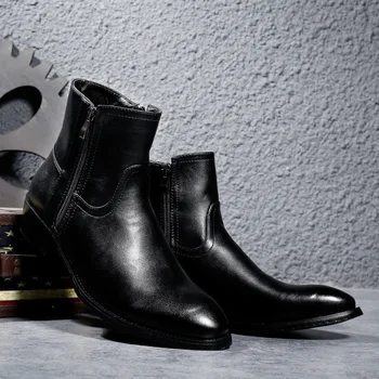 Мужские модные ботинки Челси в британском стиле, черные ботинки с острым носком, ковбойские оригинальные кожаные ботинки, весна-осень, ботильоны, мужские