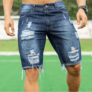 Мужские модные рваные джинсовые шорты, Летние повседневные джинсовые шорты, Мужские карманные спортивные шорты для бодибилдинга, джинсовые короткие брюки, джинсы