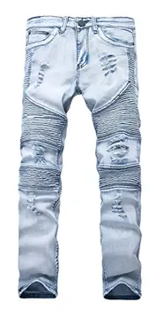 Мужские потертые джинсы Slim Fit Biker Jeans светло-голубые 34 доллара США