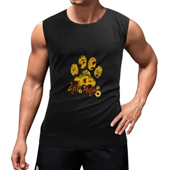 Мужские хлопковые майки Paw Sunflower, футболка без рукавов, уличная одежда большого размера, спортивный жилет с круглым вырезом