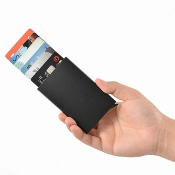 Мужской RFID-кошелек из алюминиевого сплава, автоматический идентификатор бизнес-банка, Индивидуальный логотип, мужские подарки, прямая поставка, Черный держатель для карт