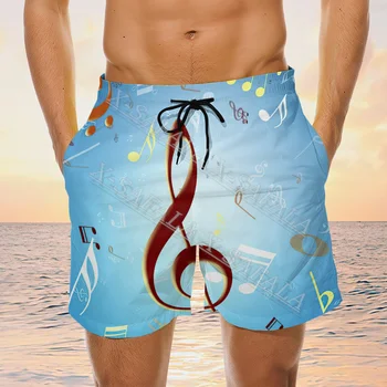 Музыкальная мода Пианино Ноты Гитара Персонал Плавает Шорты с 3D принтом Летние шорты для пляжного отдыха Мужские плавательные спортивные полуботинки-3