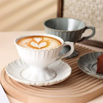 Набор керамических кофейных чашек и блюдец в европейском стиле, послеобеденный чай с изменяющимся рельефом, цветочная чашка для чая, чашка для мороженого