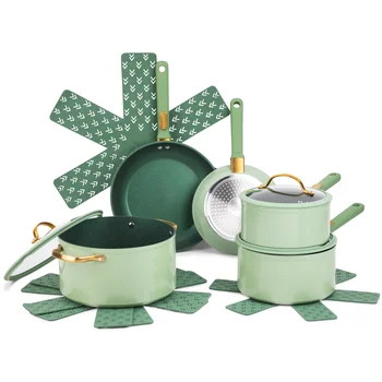 Набор посуды с антипригарным покрытием Thyme & Table из 12 предметов, зеленый