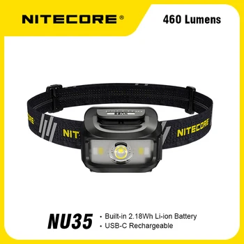 Налобный фонарь NITECORE NU35 Может использовать как встроенный аккумулятор, так и батарейку AAA 460 люмен с USB-C прямой зарядкой EDC фонарика