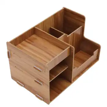 Настольный ящик для хранения Деревянный стеллаж для организации рабочего стола Многофункциональный для косметики для дома для школы