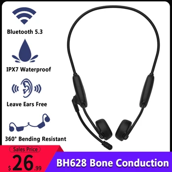 Наушники BH628 с костной проводимостью Беспроводная гарнитура Bluetooth 5.3 Наушники-вкладыши с микрофоном для офиса, дома, занятий спортом на открытом воздухе, водителей