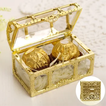Новая коробка конфет золотисто-серебристого цвета, Пластиковая, выдалбливающаяся, многоформная, Свадебная, в пользу Брака, Душа ребенка, Мини-подарочная коробка, Упаковка 
