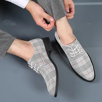 Новая модная мужская обувь, классические мужские модельные туфли в полоску на шнуровке, кожаные повседневные деловые туфли-оксфорды для мужчин, Обувь на плоской подошве, Размер 48