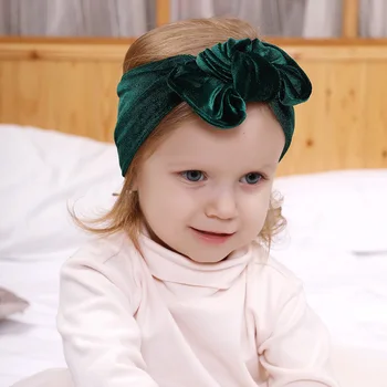 Новая мягкая эластичная золотая бархатная повязка на голову с заячьими ушками, повязка на голову из смеси хлопка для новорожденных, осенне-зимние головные уборы для девочек, головные уборы для девочек