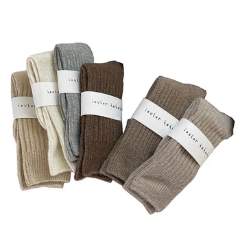 Новые зимние носки из плотной кашемировой шерсти Японско-корейского однотонного цвета Long Sox Medium Tube для девочек, теплые носки Slouch Crew