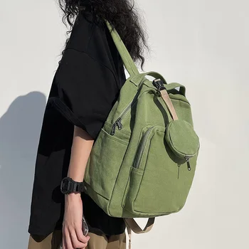 Новый зеленый холщовый рюкзак для отдыха, Подростковая сумка для книг для студентов колледжа, Дорожный рюкзак для мальчиков, Модная женская школьная сумка, Женский пакет
