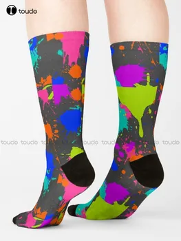 Носки Splat Attack, забавные носки для женщин, мультяшные удобные носки для скейтбординга для лучших девушек, спортивные уличные носки для скейтбординга, цифровая печать 360 ° в стиле ретро
