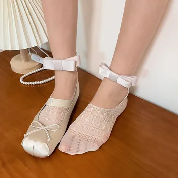 Носки-лодочки с милым галстуком-бабочкой, балетные кружевные носки Lolita JK, Японские летние тонкие дышащие носки с глубоким вырезом Y2k, Невидимые чулки