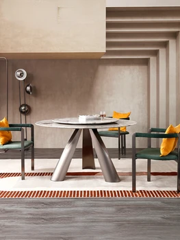 Обеденный стол из натурального мрамора с подсветкой роскошная итальянская минималистичная вилла для большой семьи в дизайнерском стиле