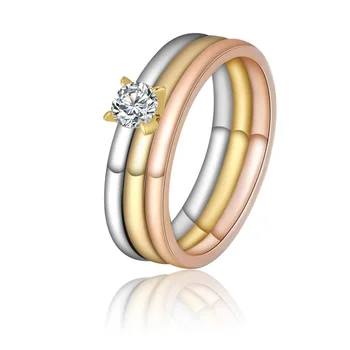 Обручальные кольца из нержавеющей стали с кристаллами кубического циркония YiKLN, модные украшения из розового золота/Золотого цвета, обручальные кольца для женщин