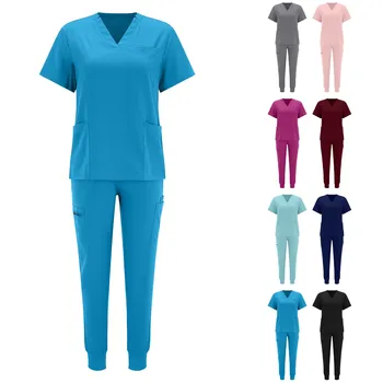 Однотонная униформа для медсестер в салоне красоты, штаны для бега, униформа для спа, скрабы для домашних животных, женская униформа, рабочая одежда стоматолога