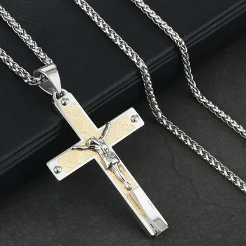 Ожерелье с крестом в виде Иисуса из нержавеющей стали, металлические цепочки, Религиозные украшения с распятием, мужские подарки, бижутерия NC129