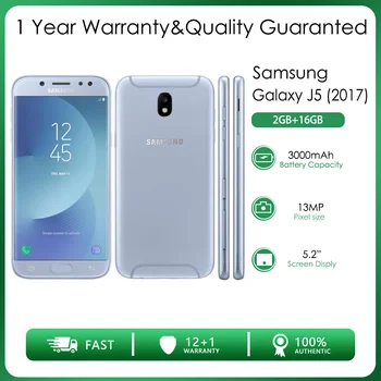 Оригинальный разблокированный Samsung Galaxy J5 (2017) 4G с двумя Sim-картами, 2 ГБ ОЗУ, 16 ГБ ПЗУ, 13 МП, 5,2 